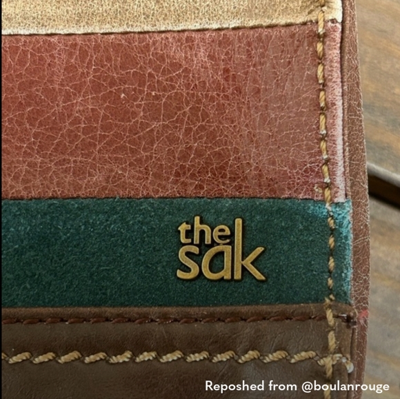 Vintage The Sak Brown Leather Suede Patchwork Shoulder Bag - Brown, Navy, Teal - Picture 4 of 7